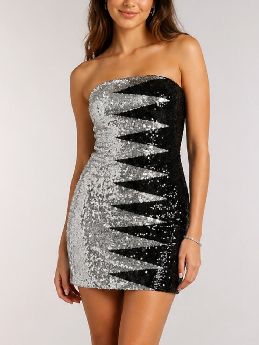 Colors Dress Silver Black Sequin Zig Zag Costume Dress Size 0